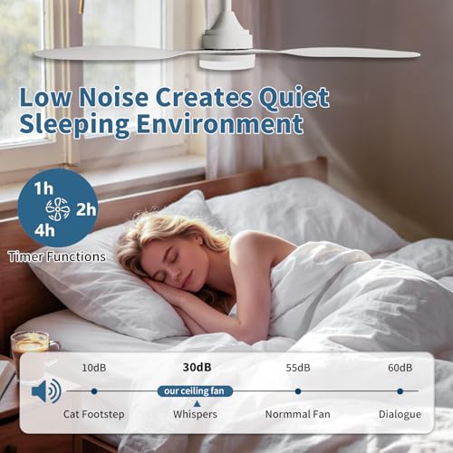 YrgePowk 106CM Ventilateur Plafond avec Lumiere avec Telecommande, 60W Plafonnier Ventilateur Silencieux 6 Vitesses Du Vent Réversible, Ventilateur de Plafond 3 Couleurs Timer Mémoire