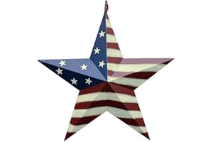 YK DECOR Patriotic Metal Barn Star Hanging Wall Decor 3D Dimensional Star Barn Outdoor Indoor for 4th of July Election Veterans Day Decoration