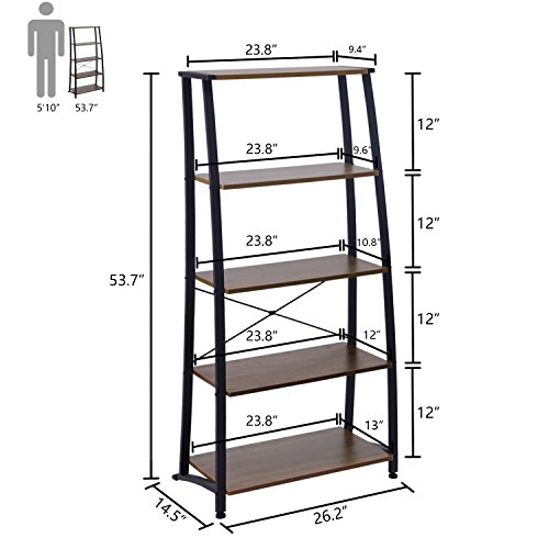 FIVEGIVEN 5 Tier Ladder Book Shelf Tall Bookshelf Modern Open Wood Espresso - Thumbnail 6