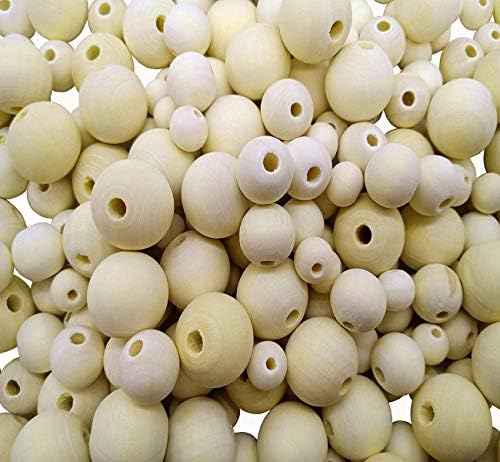 Kbraveo 260Pcs 3 Sizes(20 mm, 14 mm and 10 mm) Round Wood Beads Loose Spacer Beads Wooden Loose Beads for DIY Jewelry Making
