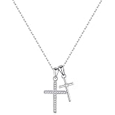 S925 Sterling Silver Double Cross Necklace for Women, Dainty Pave CZ Layered Pendant, Trendy Minimalist Choker Chain