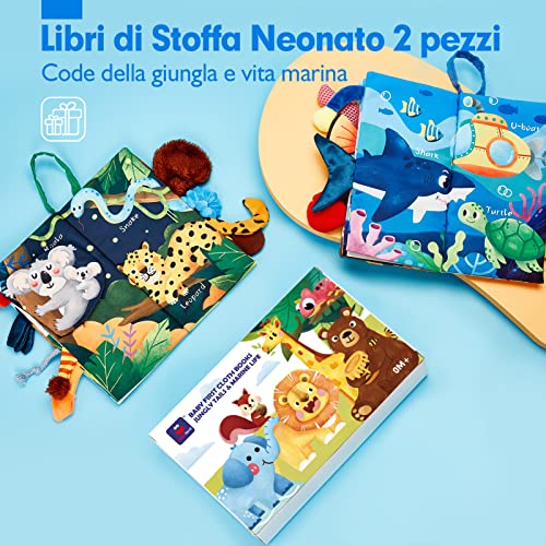 hahaland Baby Fabric Books 2 Pieces – Animal Tails Soft Jungle Books, Sensory Children Interactive Book, Tactile Book for Tummy Time 0 6 12 Months