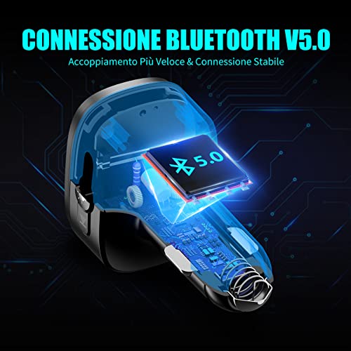 Goigrn Bluetooth per Auto, PD18W e QC3.0 Caricabatterie Auto con Microfono Potente, 9 Controluce a LED RGB, Trasmettitore Bluetooth per Auto Kit Vivavoce, Supporto Assistente Google Siri, Disco U