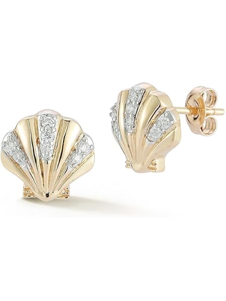 MATEO New York Petite Venus 14k Gold Pavé Shell Studs