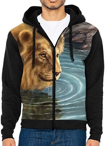 YHXT Men'sAdult 3D Digital Printed Casual Fashion Polyester Lion Hooded Full Zip Coat Pullover Sweatshirt Hoodies With Pocket L