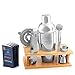 Cocktail Shaker Martini Shaker Set - Bartender Kit : Drink Shaker, Jigger, Drink Mixing Spoon, Strainer, Ice Thong, Bottle Opener, Stylish Wooden Stand, Gift Box and Bounce Cocktail Recipes Book