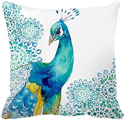 Poppylife Beautiful Watercolor Peacock Home Decro Throw Pillow Covers Case 26"x 26"