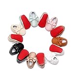 HONGTEYA Red Bottoms Shoes- PU Leather Newborn Baby Shoes Girl Boy Moccasins Fringe Bow Soft soled Crib Shoe