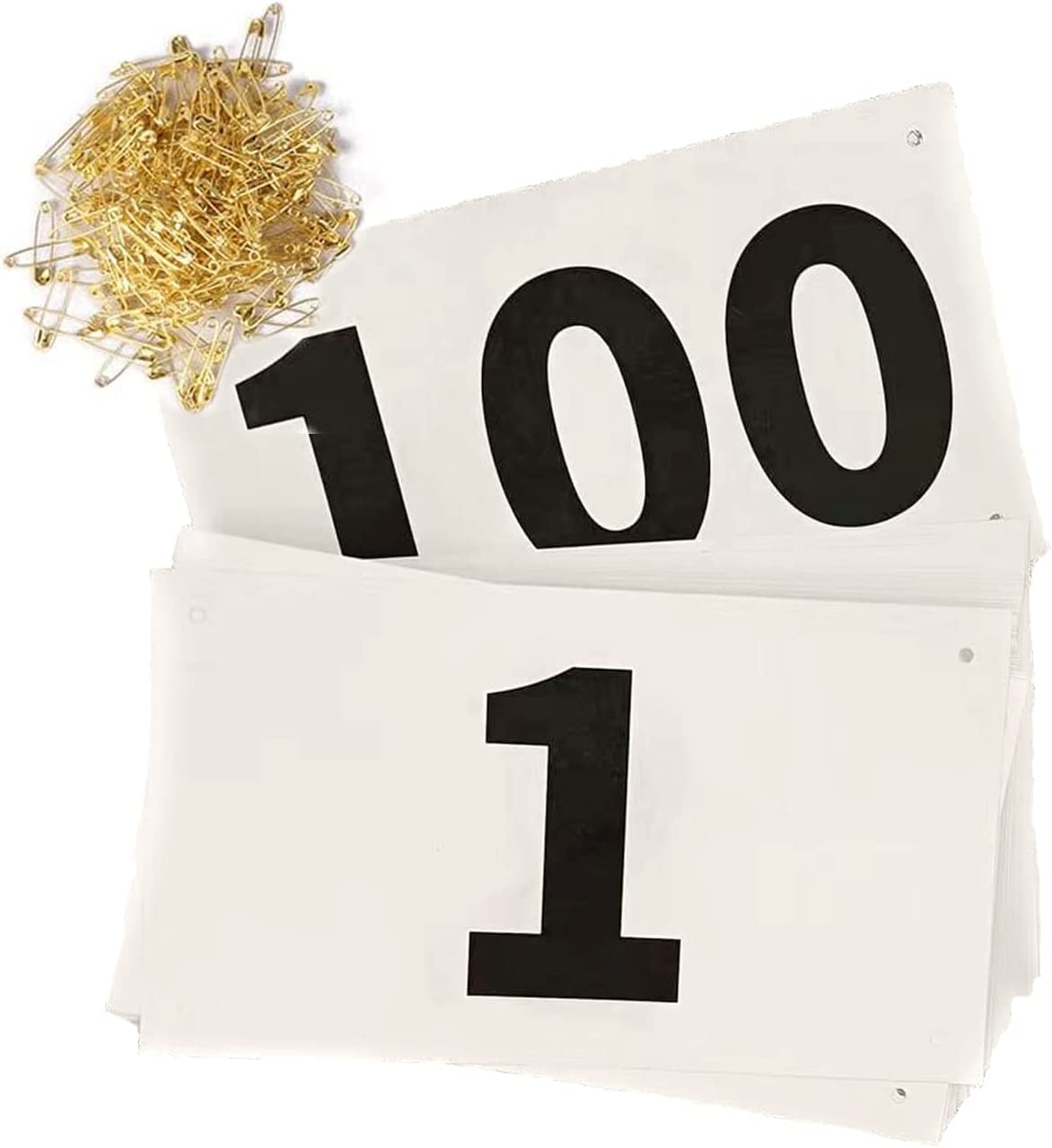 Kyzistn Running Race Bibs Large Numbers with Safety Pins for Marathon Race Events- Tyvek Tearproof Waterproof (7X4Inch 1-100 Numbers)