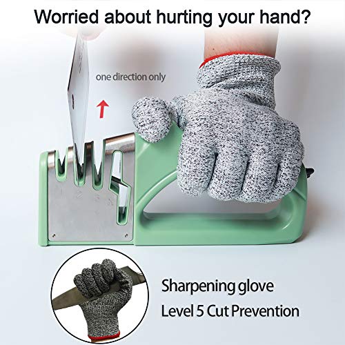 Knife and Scissor Sharpeners, Scissor Sharpening Tool, 4 Stages Knife Sharpener with Diamond, Ceramic, Tungsten, with Hanging Ring (Blue(with Glove)) - Thumbnail 5
