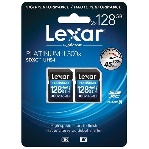 Lexar Platinum II 300x SDXC 128GB UHS-I/U1 (Up to 45MB/s Read) Flash Memory Card LSD128BBNL3002 - 2 Pack