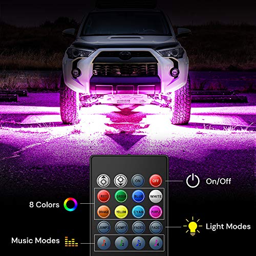 Govee Car Underglow Lights, 4 Pcs Led Strip Car Lights, 8 Color Neon Accent Lights Strip, Sync to Music, Wireless Remote Control 5050 RGB LED Strip Lights with Cable Tie & Screw - Thumbnail 2