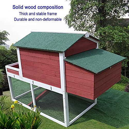 HYJBGGH Hühnerstall Hühnerstall 62"Holz Großer Hühnerstall Geflügelkäfig, Mit Lauf, Nistkasten, Drahtzaun Hühnerstall Für 5-10 Hühner, 2 Sitzstangen (Color : Red+White -158x80x111 cm) – Bild 6