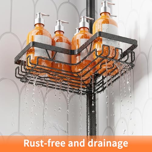 Kegii Telescopic Shower Caddy Corner Shower Shelf Bathroom Corner Storage Black