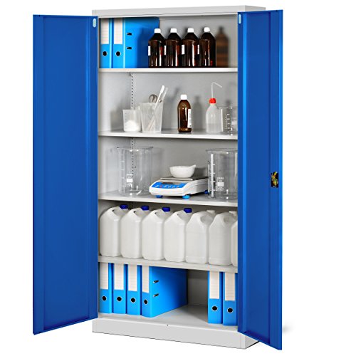Metal File Cabinet, Steel Case, Steel, Universal Tool Cupboard, Office Cupboard, Wardrobe, Cupboard, Cabinet Double Door 195 x 90 x 40 cm grey / blue