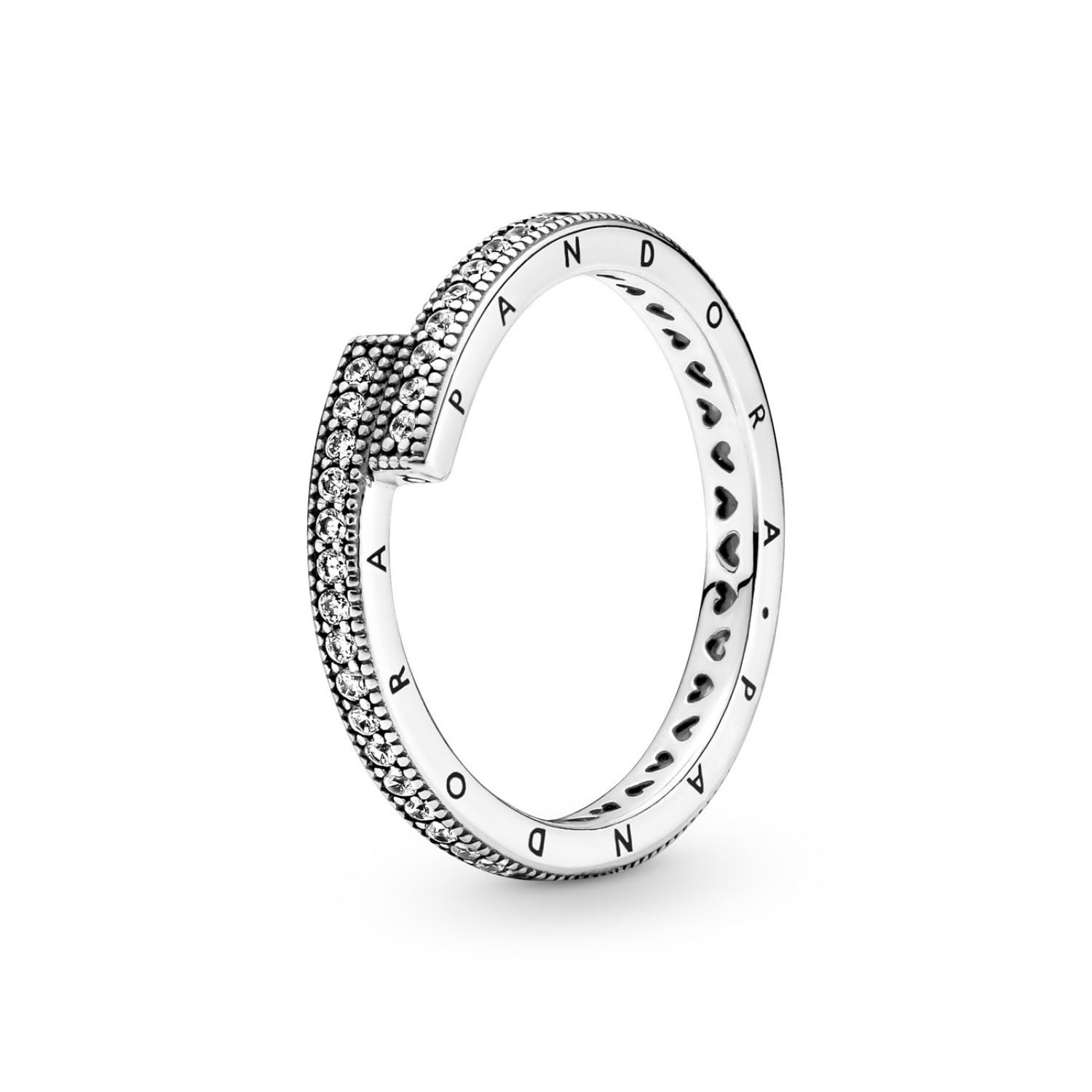 Pandora Signature Sparkling Overlapping sterling silver ring with clear cubic zirconia, 52
