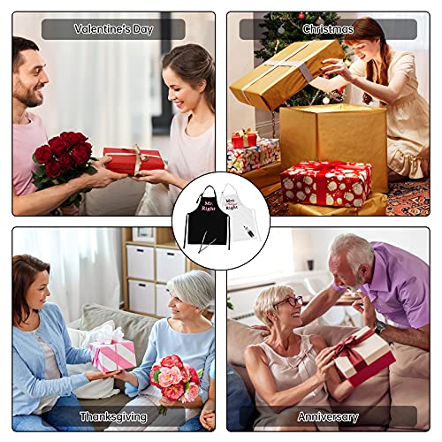 Mr & Mrs kitchen Apron set, Couple Cooking Aprons with Pockets, Engagement Gift, Wedding Anniversary, Bridal Shower Gift with a 12-Inch Grill Clip and Can Opener, Black & White Aprons 4 Piece