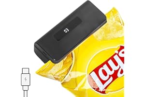OMGOD Mini Bag Sealer, Potato Chip Bags Heat Sealer Capper, Bag Reseal Snack Plastic Bag Heat Seal and Cutter, Rechargeable Sealing Machine Impulse For Mylar Cereal Bags (Black)