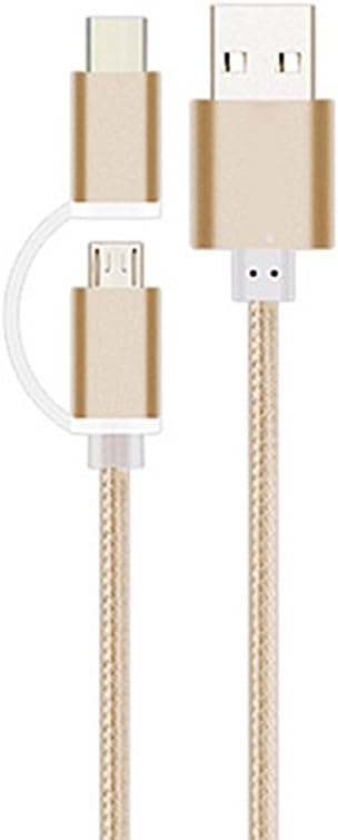 Dandeliondeme USB + Type-C Data Cable, Micro USB Cable Charger Durable Braided Solid Color Charging Data Line Sync Cord Wear Resistant Golden