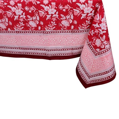 THE Unltd India Ruby Red 100% Cotton Square Tablecloth, Block Printed Dining Table Cloth, 59 x 59 Inches, 4 Seater for Home & Events – Housewarming Gift for New Home
