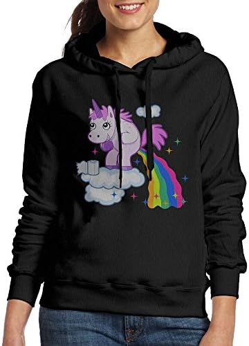 GqushuA Cool Unicorn Pooping A Rainbow Women's Long Sleeve Hoodie M Black