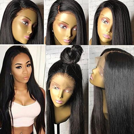 KRN Hair 8A Brazilian Remy Virgin Hair Full Lace Wigs Straight Human Hair Glueless Lace Front Wigs for Black Women Full Lace Human Hair Wigs with Baby Hair (8 inch with 130%, Lace Front Wig)