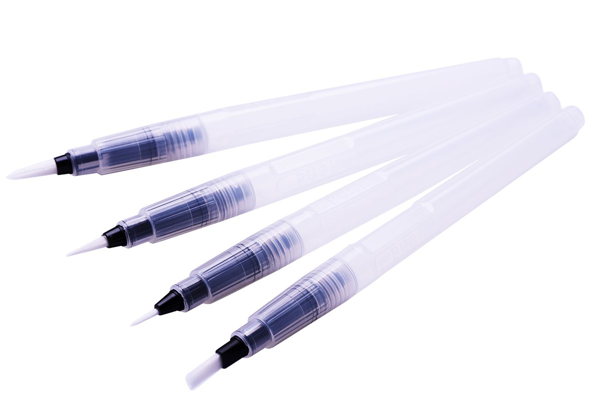 H&B Water Brush Pens Set 6 Watercolor Brushes Assorted Brush Tips Refillable, Watercolor, Calligraphy, Painting