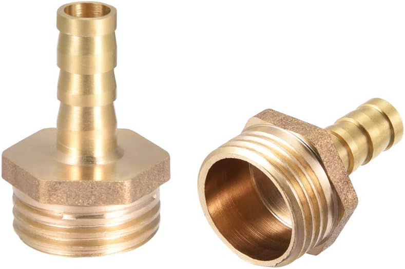 sourcing map Brass Hose Barb Fitting,Connector,8mm Barb x G1/2 Male Pipe Adapter,2pcs, Gold, 8mm x G1/2