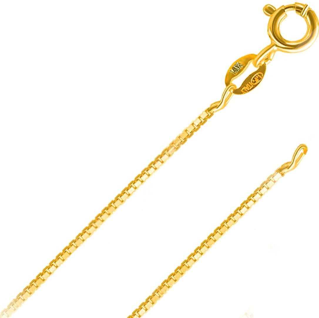 14K Solid Yellow Gold 0.5MM Italian Diamond Cut Box Chain Very Thin Lightweight & Strong Necklace with Spring Ring Clasp - Include Gift Box with Order (0.5 MM 14K Yellow Gold 18")
