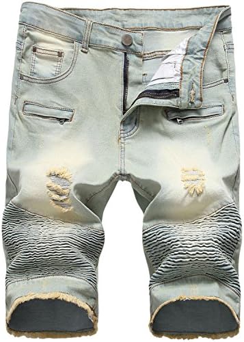 HENGAO Men's Denim Shorts with Zipper Decoration, 1745 Vintage