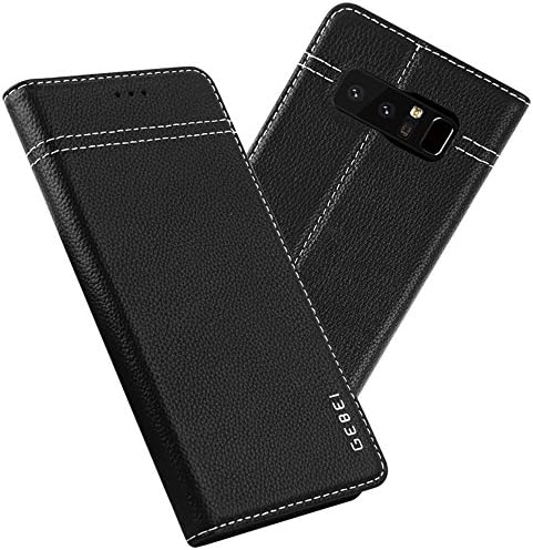 Galaxy Note 8 Case, Amabin Genuine Leather Card Slot Hidden Magnetic Book Stand Slim Flip Folio Wallet Protective Case Cover for Samsung Galaxy Note 8 (Black)