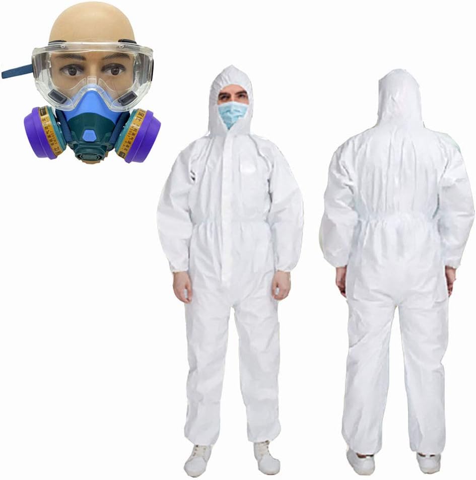 LISI Isolation Security Protection Clothing, Disposable Enhanced Hooded Coverall Suit Coverall Waterproof Dust-Proof Anti-Static Non-Medical 3 Piece Set