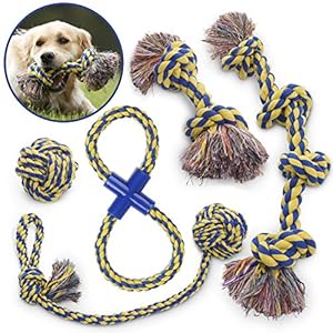 MAS – Cuerda de Juguete para Perro, Set de 5 piezas, EXTRA GRUESA Calidad duradera, 100% ALGODÓN NATURAL, Para Perros Medianos-Grandes Extragrandes.