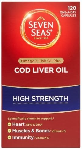 Seven Seas Cod Liver Oil High Strength With Omega 3 Plus Vitamins D &amp; E 120 Capsules by SEVEN SEAS HEALTH CARE