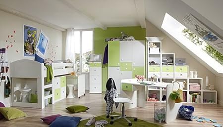 Lifestyle4living Jugendzimmer 2 T G In Alpinweiss Mit Abs In Apfel Grun 3 Trg Kleiderschrank B 135 Cm Hochbett Mit Schreibtisch Und Kommode B 204 Cm Amazon De Kuche Haushalt