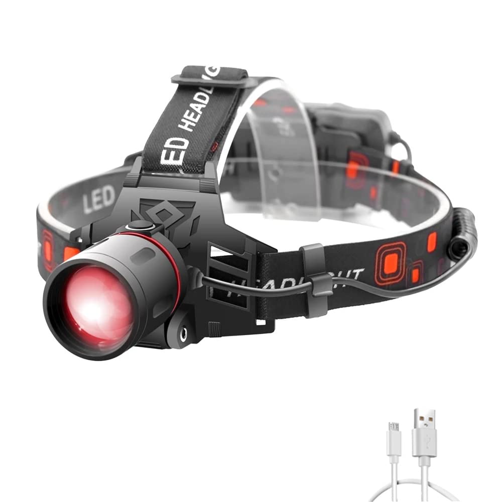 WESLITE 2 in 1 Head Torch With Red and White Light, USB Rechargeable Hunting Headlamp, Zoomable for Night Vision, Astronomy, Stargazing, Sailing (Red+White LED)
