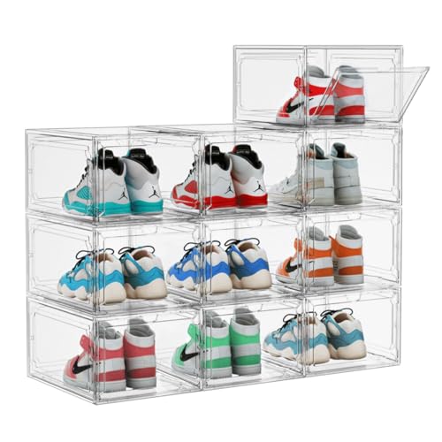 E T EASYTAO | Zapatera Organizador, 10PCS Cajas para Zapatos de Plástico 34.5x27x19cm, Contenedor Plegable para Almacenamiento de Zapatero, Zapatera Giratoria Y Apilable Ahorro de Espacio