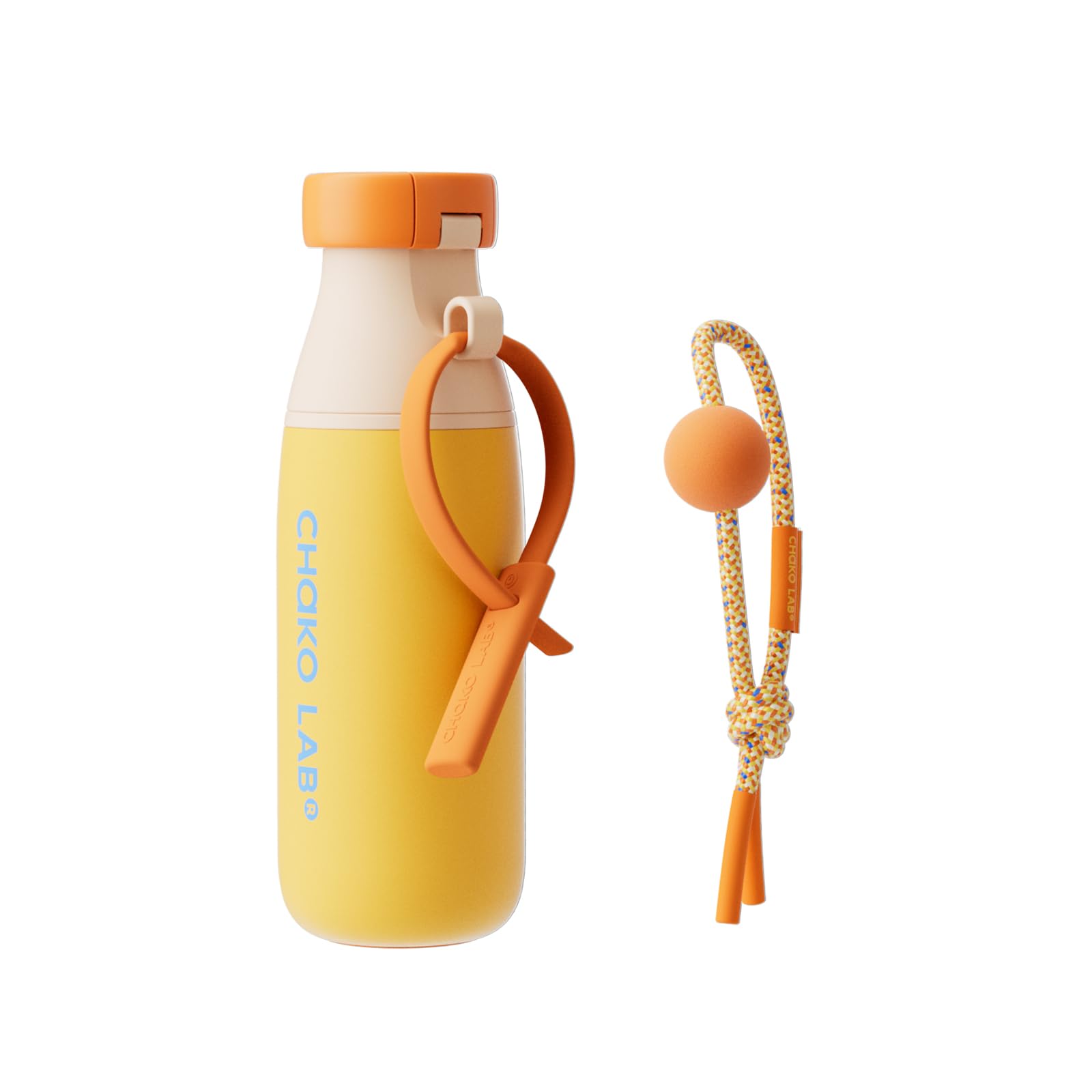 Photo 1 of CHAKO LAB Insulated Stainless Steel Water Bottle with Two Strap | BPA-Free Leak Proof | 17oz Bottle with Spout Lid & Straw | Orange Marmalade