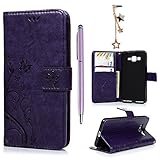 Galaxy Grand Prime G5308/G530H Case- MOLLYCOOCLE Stand Wallet ID Holders Emboss Vintage Flower Flip Folio TPU Soft Bumper PU Leather Skin Cover for Samsung Galaxy Grand Prime G5308/G530H -Purple