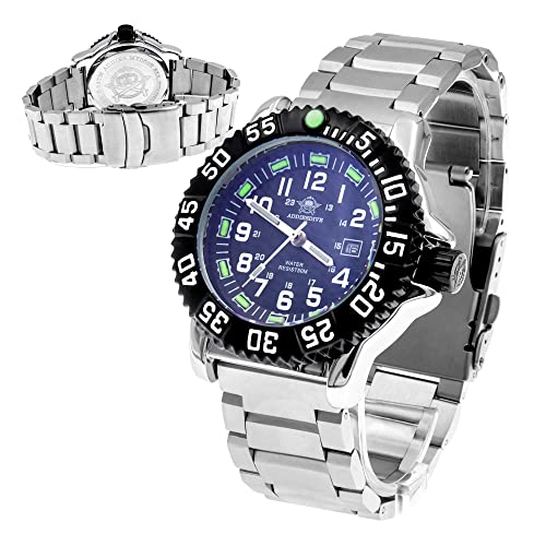 Mens Quartz Wrist Watch Sport Military Watch with Date Analog, Fashion Waterproof Luminous Field Watch with Japanese Movement, Black Dial, Stainless Steel Strap