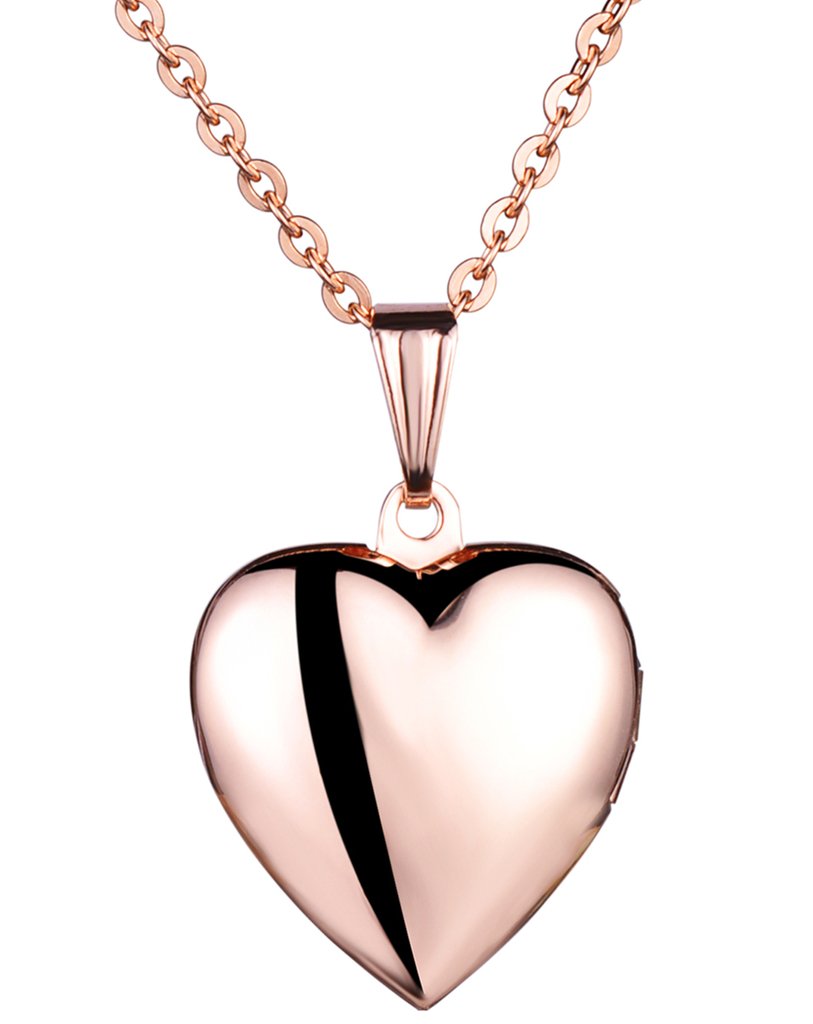 Yumilok Stainless Steel Photo Locket for Opening Photo Pictures Amulet Rose Gold/Silver Blue Pink Heart Pendant Necklace with Pendant for Women Girls Rose gold blue — image 1