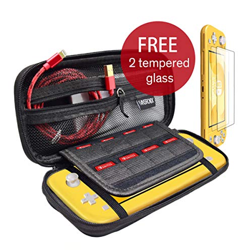Carrying Case for Nintendo Switch Lite 2019, Portable Switch Travel Carry Case with 2 Tempered Glass, Protective Hard Shell Games Case & Storage for Nintendo Switch Console & Accessories, Black