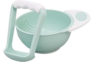 Baby Food Masher Bowl Set, Heat-Resistant Portable Plastic Puree Maker with Non-Slip Handle for New Parents