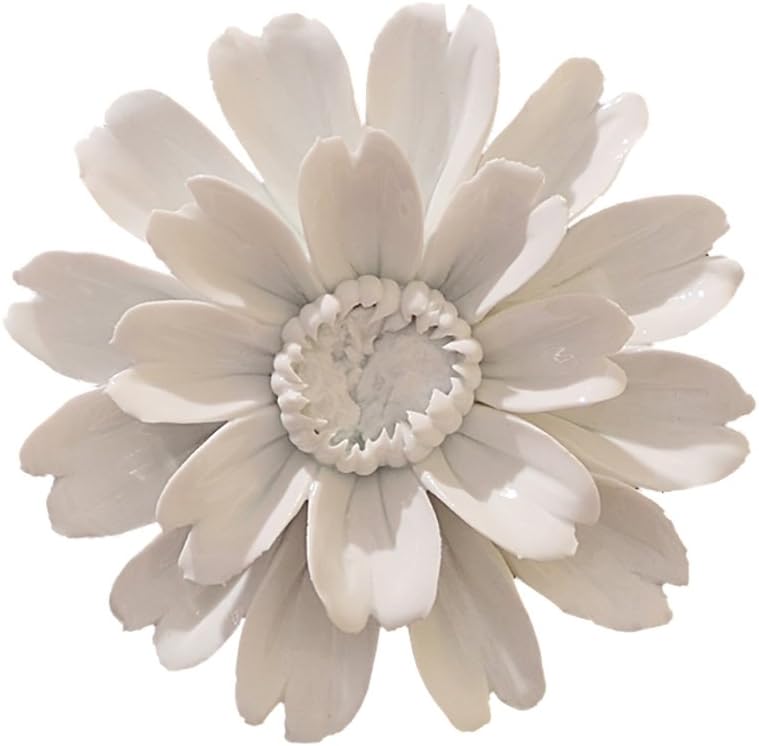 ALYCASO Sunflower Ceramic Flower Wall Décor Artificial 3D Flower Wall Art for Living Room Home Hallway Bedroom Kitchen Farmhouse Bathroom Dining Room, White, 4.72 inch
