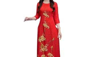 HOADINH5953 Traditional Vietnamese Ao Dai For Women, 3D Floral Pattern, Thai Tuan Brocade Material, Ao Dai And Pants, 056do, 
