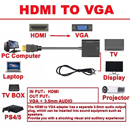 HDMI to VGA Adapter with Audio Cable, HDMI to VGA Adapter
