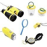 SM@RTY Adventure Set Gift for Kids 8 PCS - Children Binoculars, Bug Collector, Flashlight, Compass, Magnifying Glass, Exploration Toy Kit for Camping, Hiking, Outside Nature Play