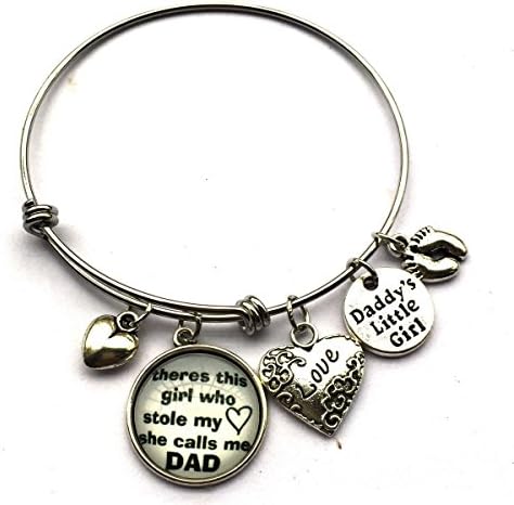 Theres This Girl Who Stole My Heart She Calls Me Dad, Daddy's Little Girl Bracelet-Perfect Gift for Father Or Daughter Christmas Gifts