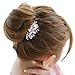 EVER FAITH Wedding Hair Comb Blue Crystal Simulated Pearl Flower Leaf Vine Bridal Hair Accessories for Bride