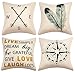 Anickal Decorative Pillow Covers 18x18 Inch Set of 4 Linen Compass Arrow Feather Live Love Laugh Quote Couch Throw Pillow Covers for Modern Farmhouse Decor
